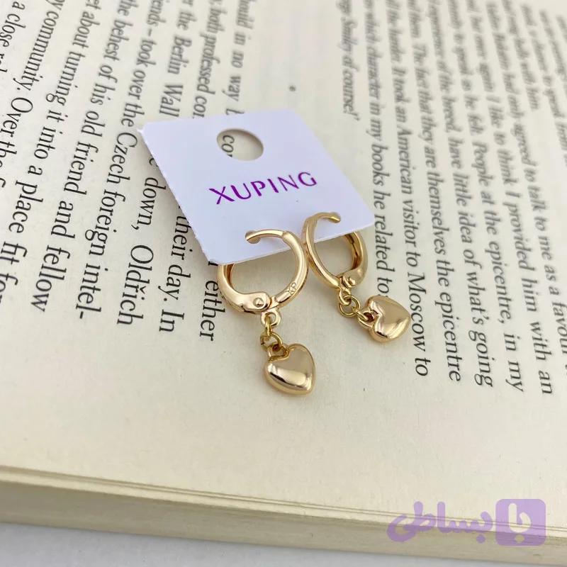 گوشواره زنانه ژوپینگ مدل قلب آویز - طلایی و ضد حساسیت — تصویر 1