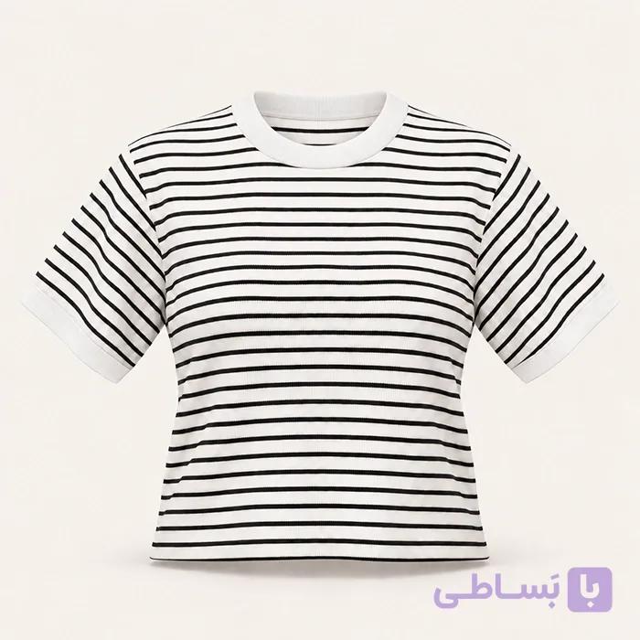 تیشرت یقه هفت راه راه زنانه زارا سفید — تصویر 1