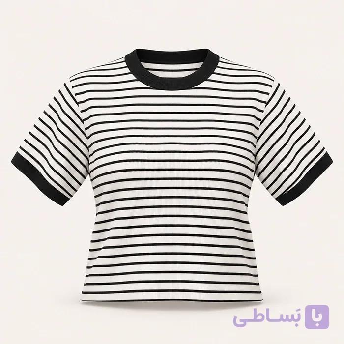 تیشرت یقه هفت راه راه زنانه زارا مشکی — تصویر 1