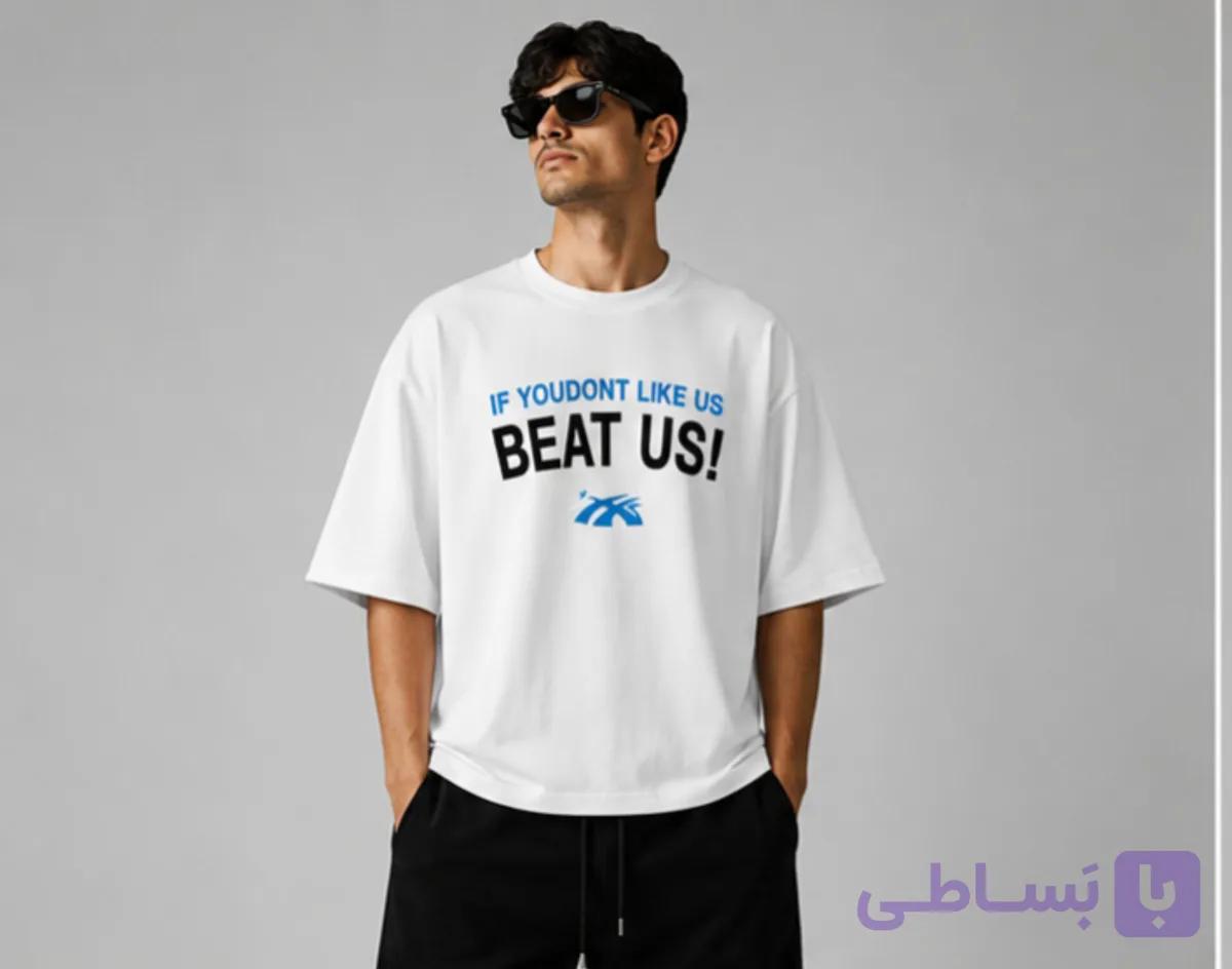 تیشرت مردانه باکسی سفید طرح کوه