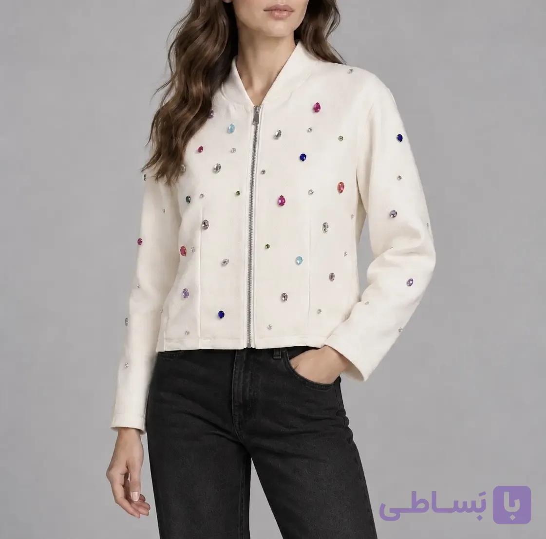 بامبر جواهر دوزی زنانه سفید کد 0065 — تصویر 1