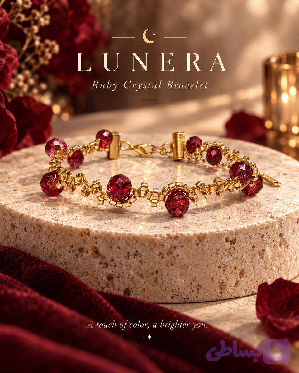 دستبند زنانه میوکی ژاپن و کریستال لونرا مدل Scarlet Bloom — شکوفه سرخ