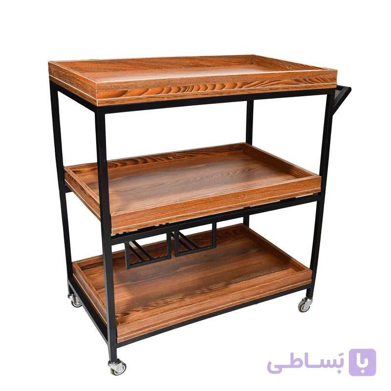 ترولی پذیرایی چرخدار سه طبقه با سینی کشویی در طبقه دوم مدل D3 — تصویر 1