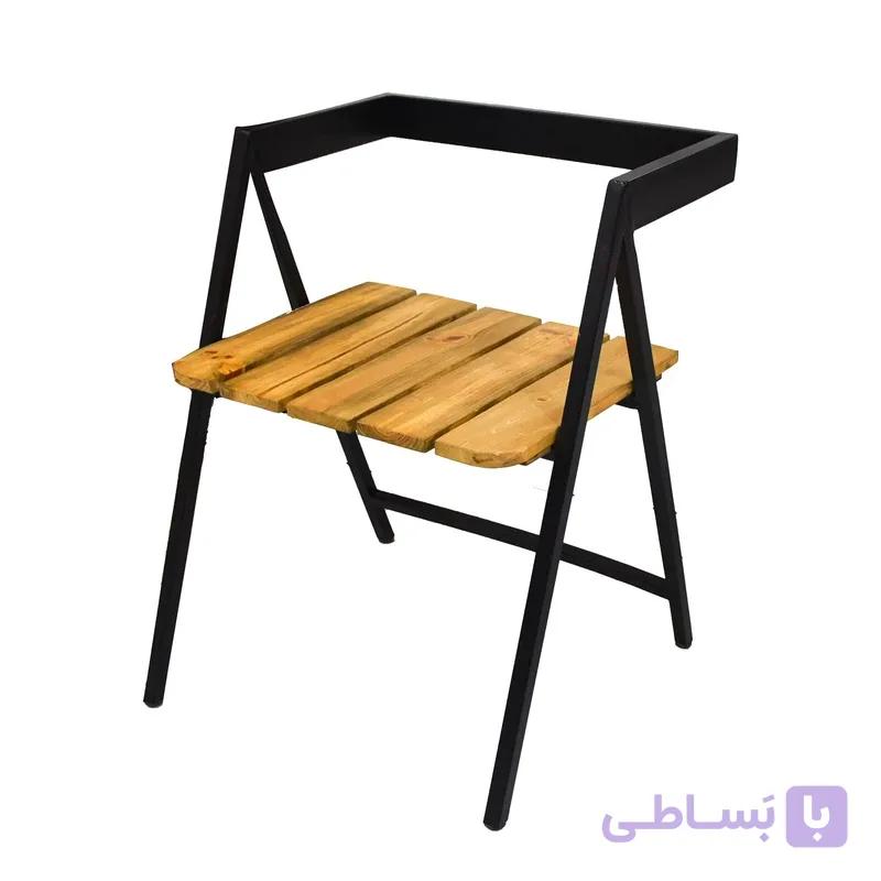 صندلی تمام فلز با کفی چوب طرح مربعی مدل CH4 — تصویر 1