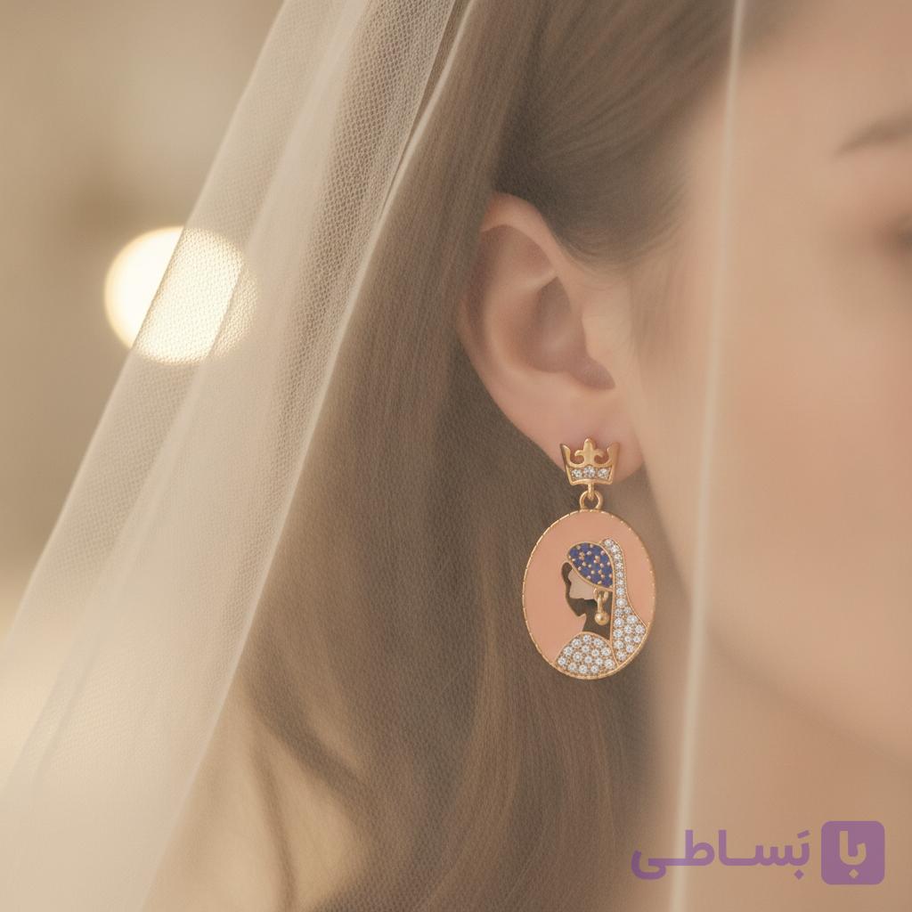 گوشواره آویزدار زنانه Xuping طرح ملکه با نگین و میناکاری، آبکاری طلایی رزگلد