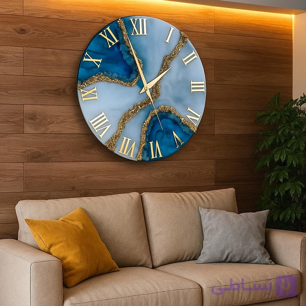 ساعت دیواری لوکس آبی و طلاییW233