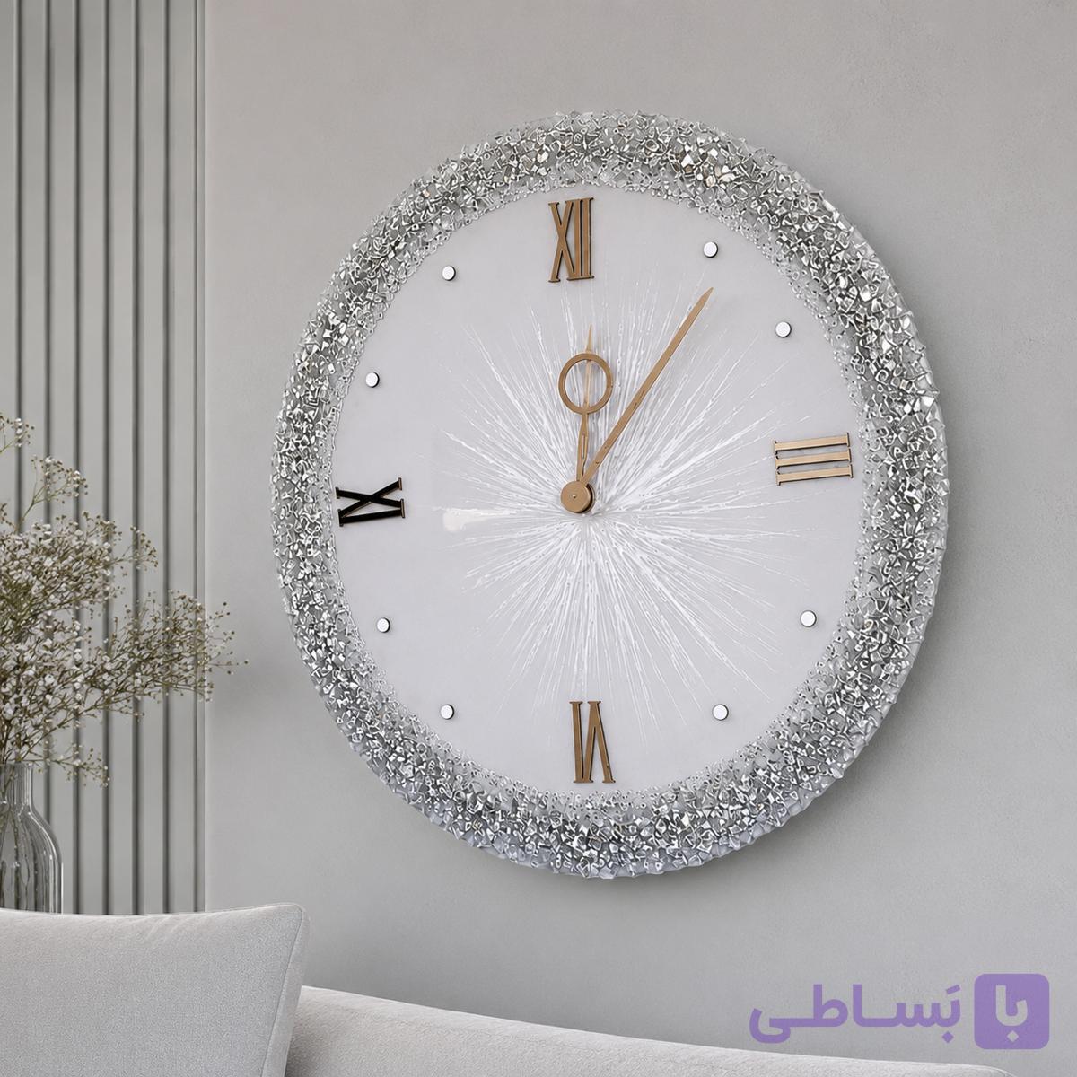 ساعت دیواری رزینی مدل الما کد ۴۸۰ |مدل کریستال نقره ای سفید — تصویر 1