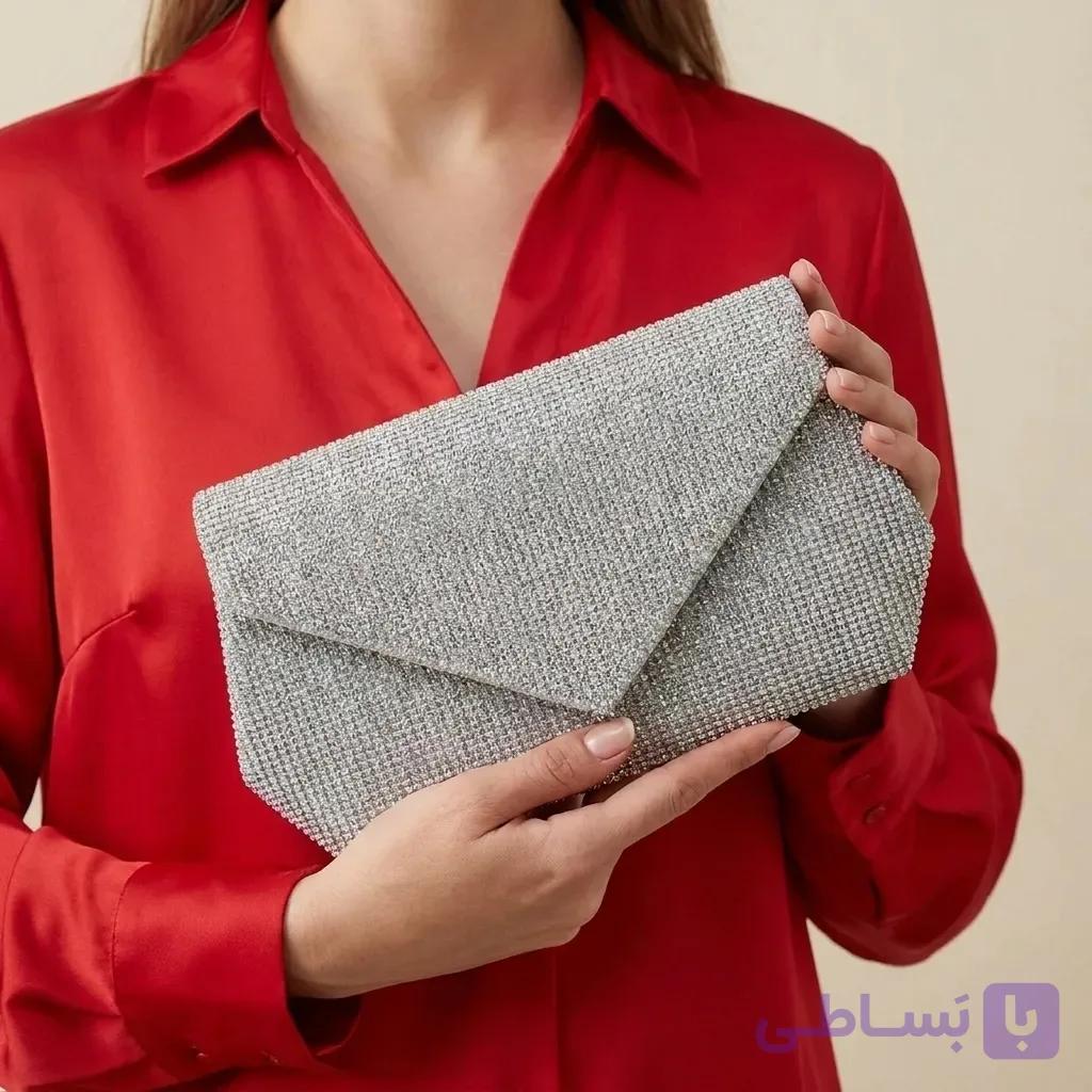 کیف مجلسی زنانه نقره ایی مدل پاکتی — تصویر 1