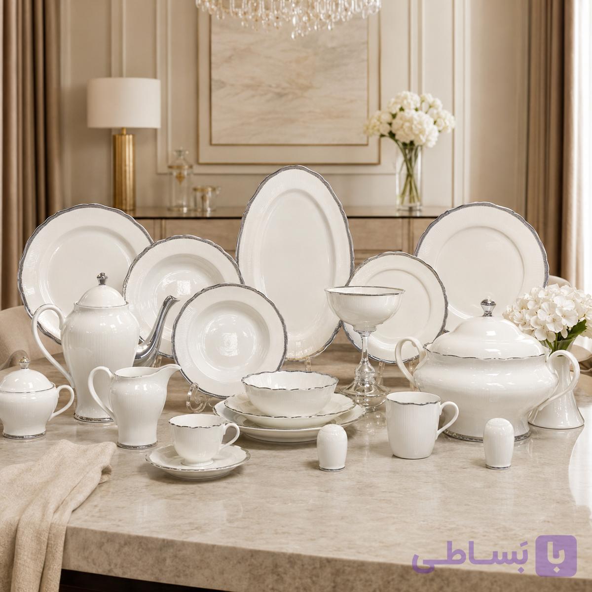 سرویس چینی 115 پارچه لب نقره‌ای الیزابت