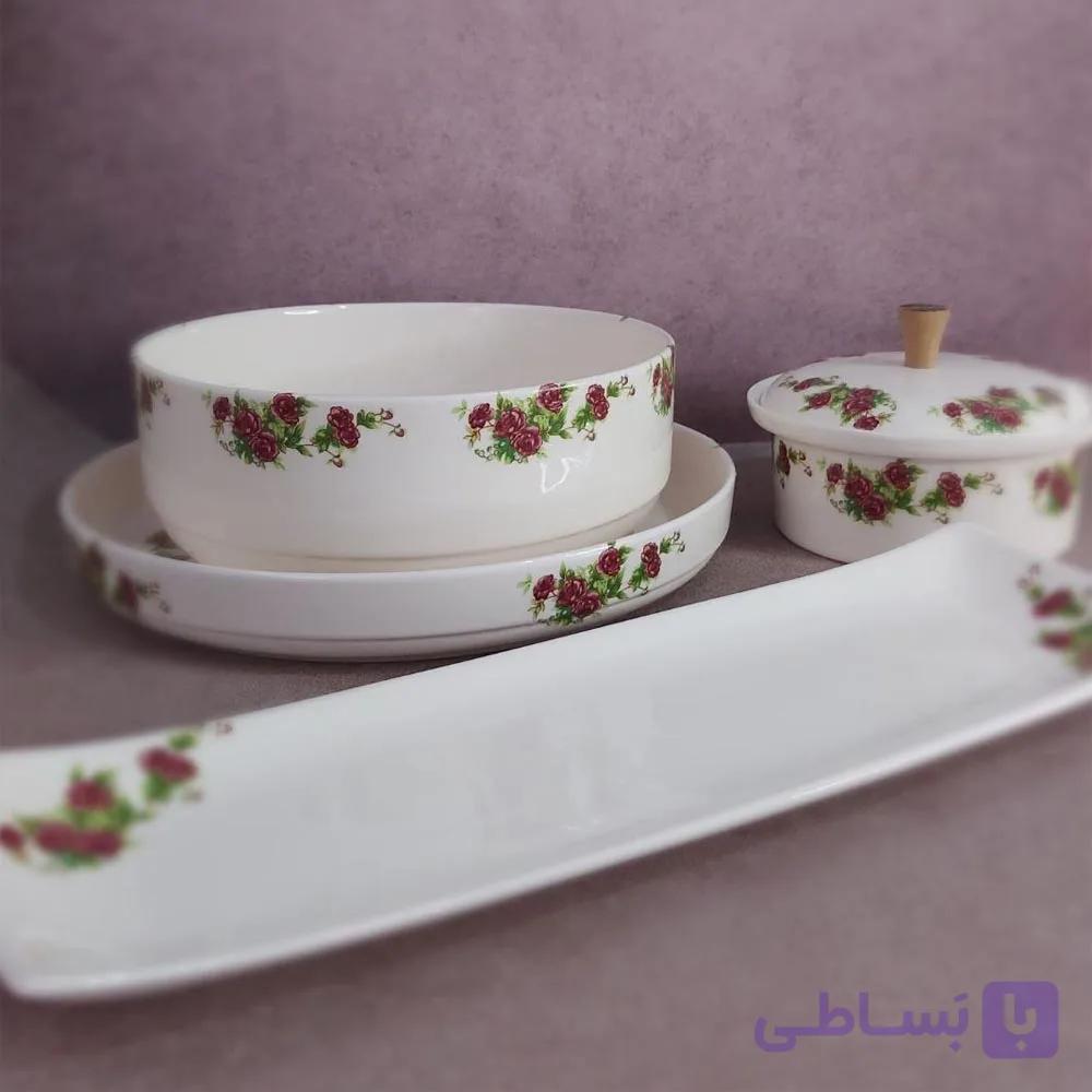 سرویس غذا خوری و پذیرایی سرامیکی طرح گلسرخی