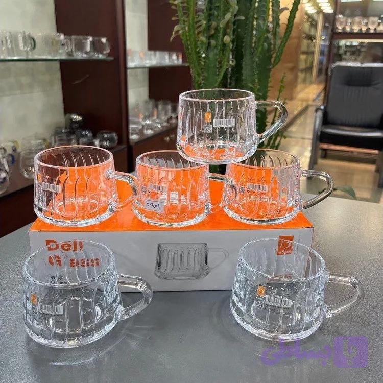 فنجان طرح دار بلور دلی گلس( DELI GLASS) دست ۶ تایی