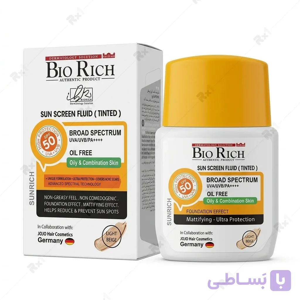 فلوئید ضدآفتاب رنگی بایوریچ سانریچ SPF 50+ بژ روشن 50 میلی‌لیتر — تصویر 1