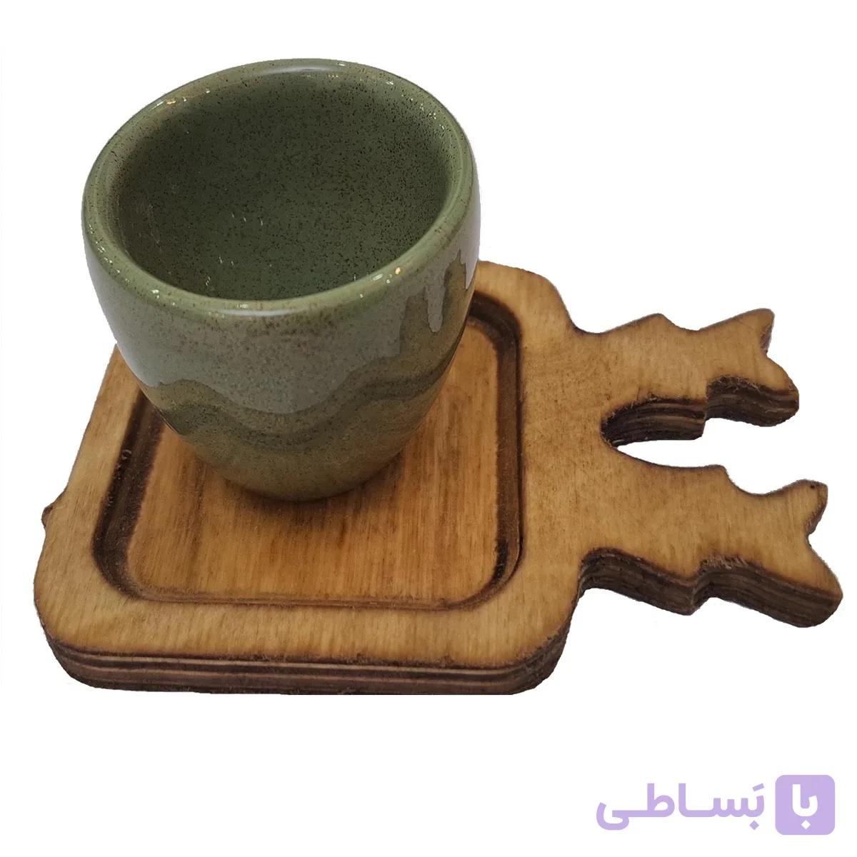 فنجان سفالی مدل سبزینه به همراه تخته چوبی — تصویر 1