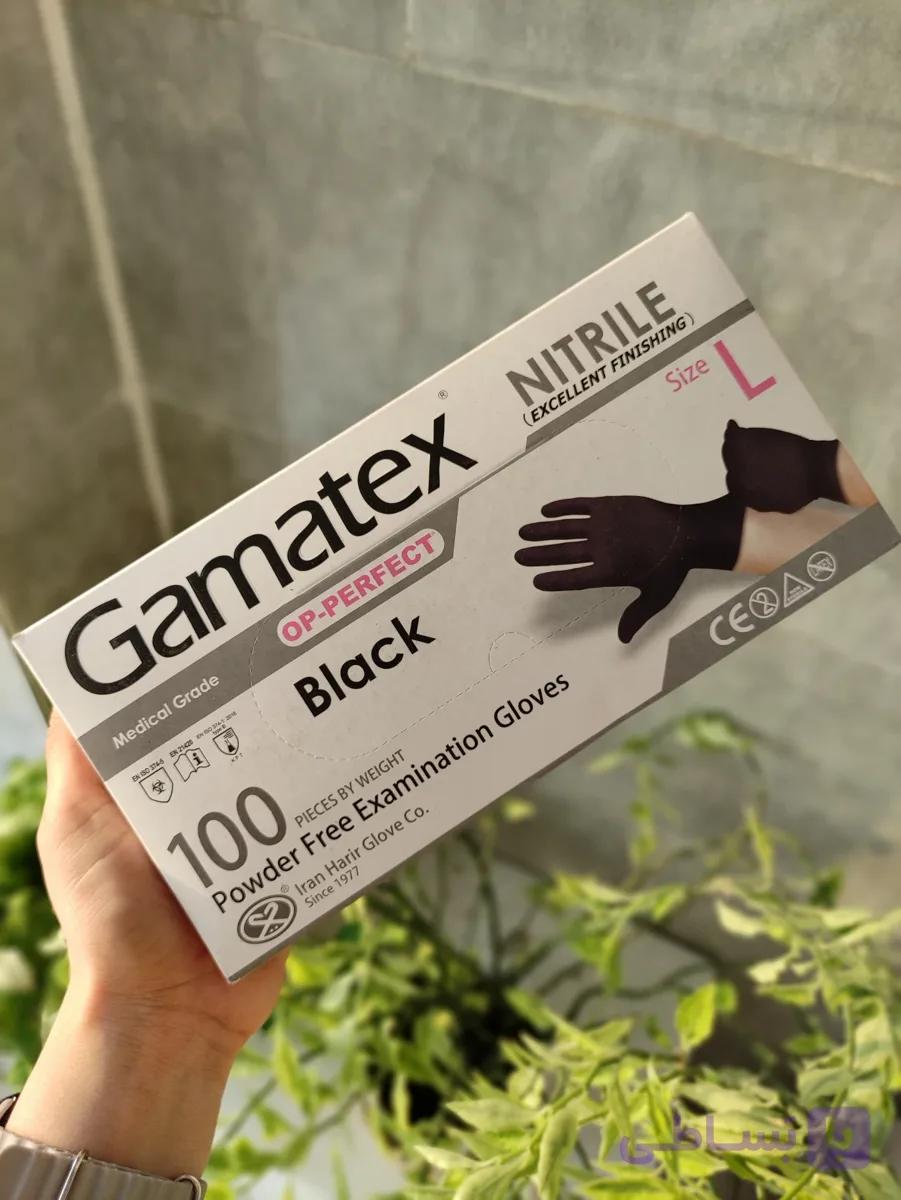دستکش معاینه نیتریل مشکی گاماتکس (Gamatex) بدون پودر 100 عددی سایز لارج (L)