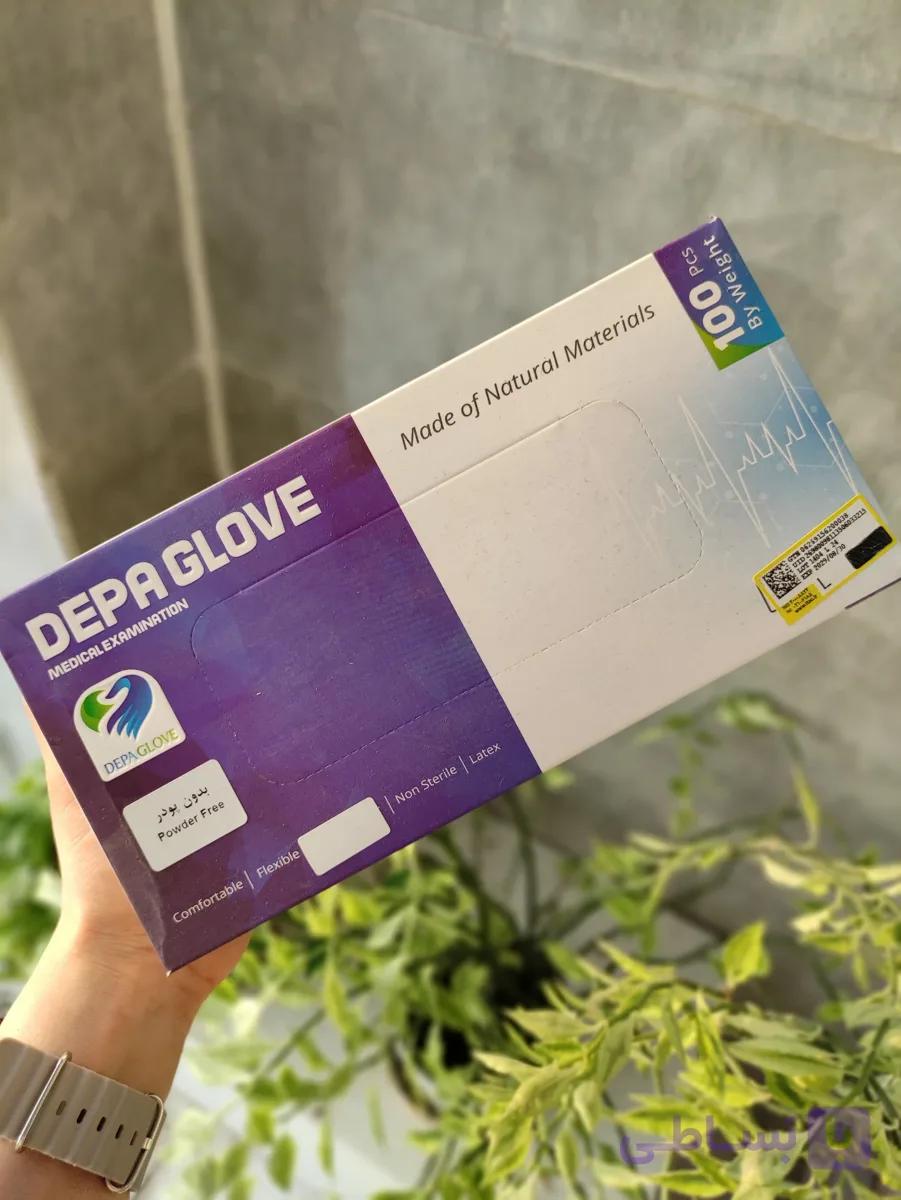 دستکش لاتکس بدون پودر دپا (DEPA GLOVE) سایز L بسته ۱۰۰ عددی