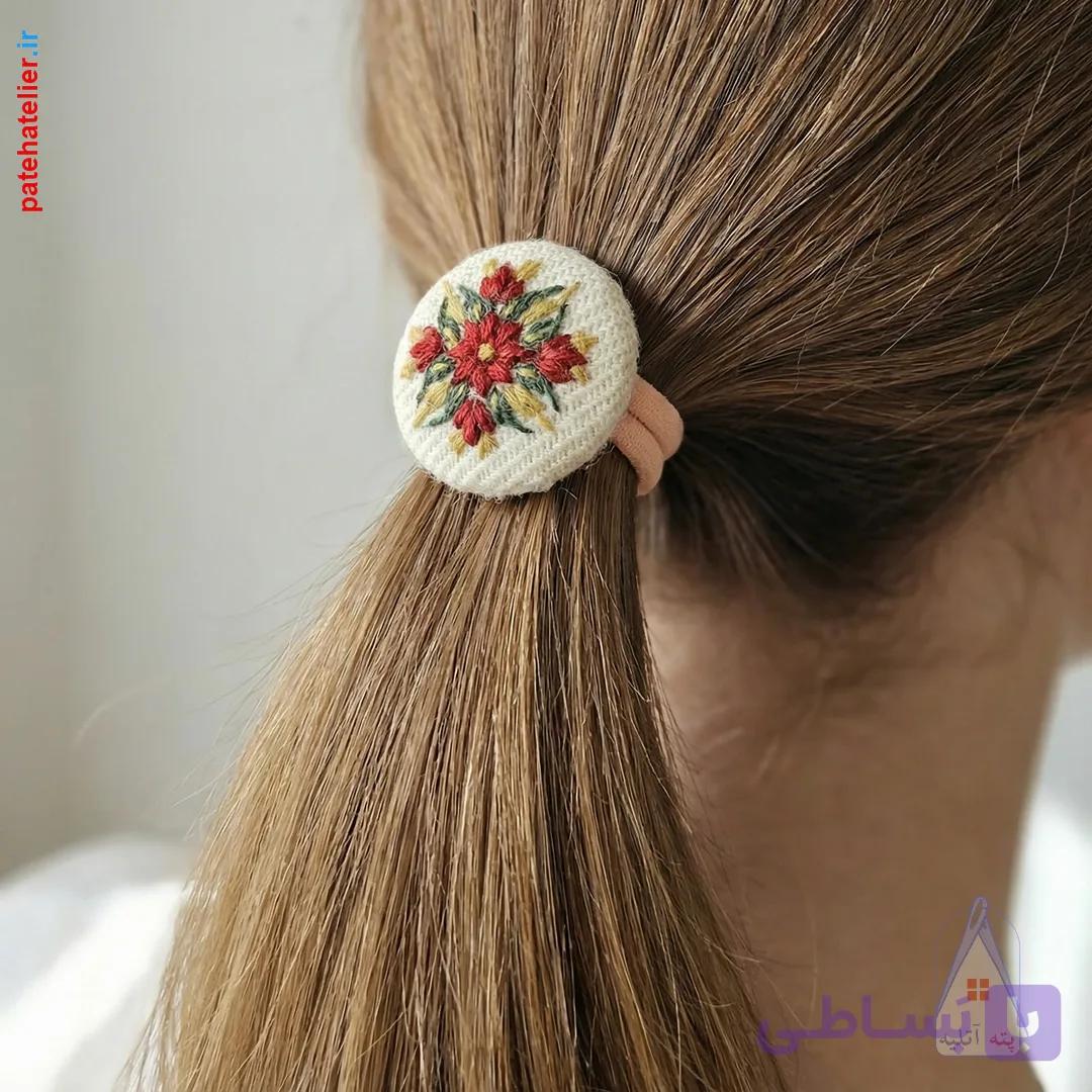 کش مو پته دوزی طرح گل یاقوت — تصویر 1