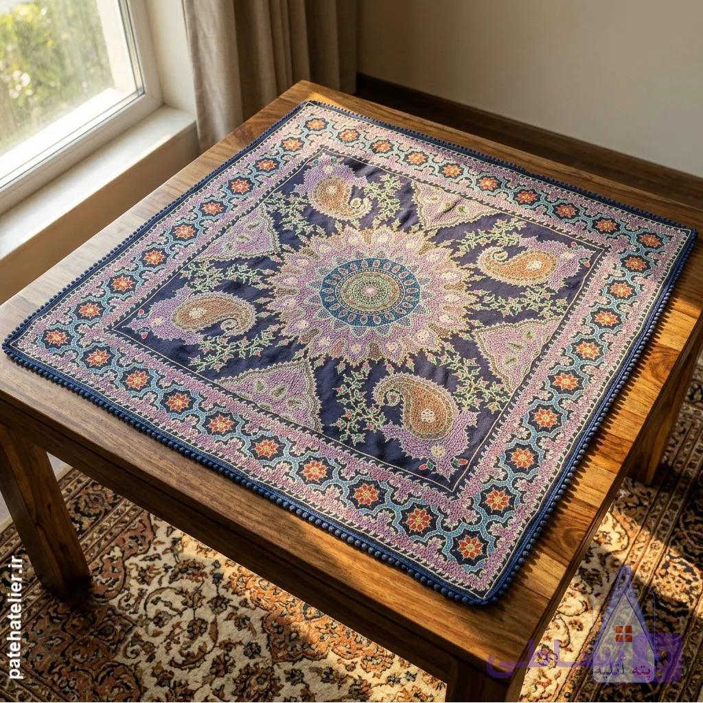 رومیزی پته دوزی طرح نیلوفر — تصویر 1