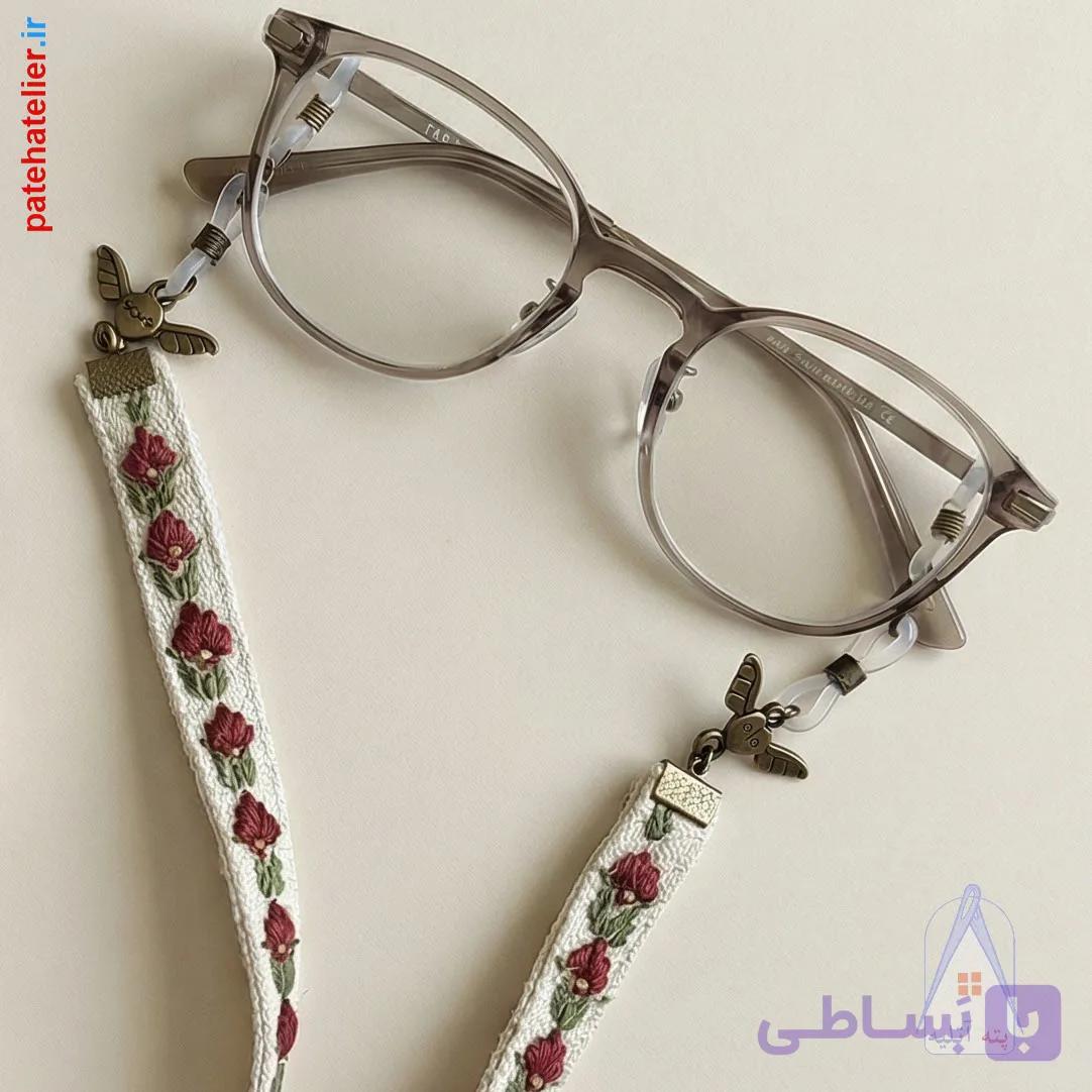 بند عینک پته دوزی طرح گل یاقوت — تصویر 1