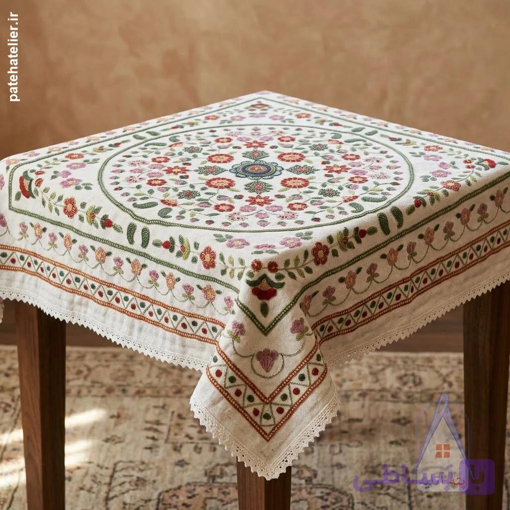 رومیزی پته دوزی طرح باغ گل — تصویر 1