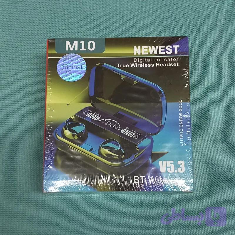 هدست بلوتوثی مدل M10 V5.3 ORIG ایرپاد هدست هندزفری پاوربانک هولدر شارژر ساعت هوشمند