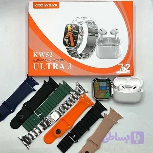 ساعت هوشمند KW52 ULTRA 3 هفت بند همراه با ایرپاد بند فلزی ورژن 2027 تمام صحفه اورجینال (کامل ترین پک ساعت