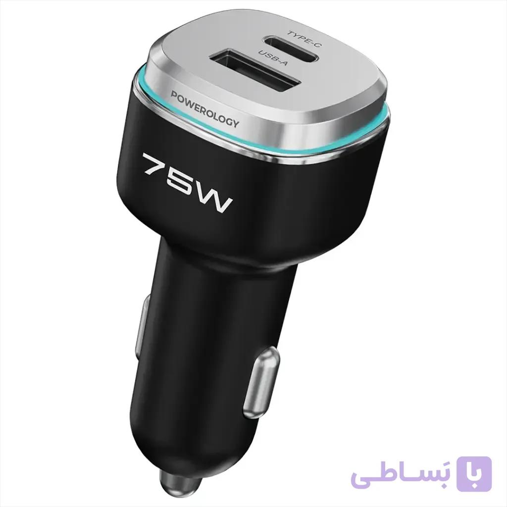 شارژر فندکی بی سیم پاورولوژی PCCSR024 75W دو پورت — تصویر 1