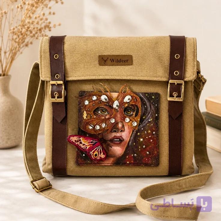 کیف دوشی نقاب دست‌ساز با نقاشی هنری و طراحی اختصاصی — تصویر 1