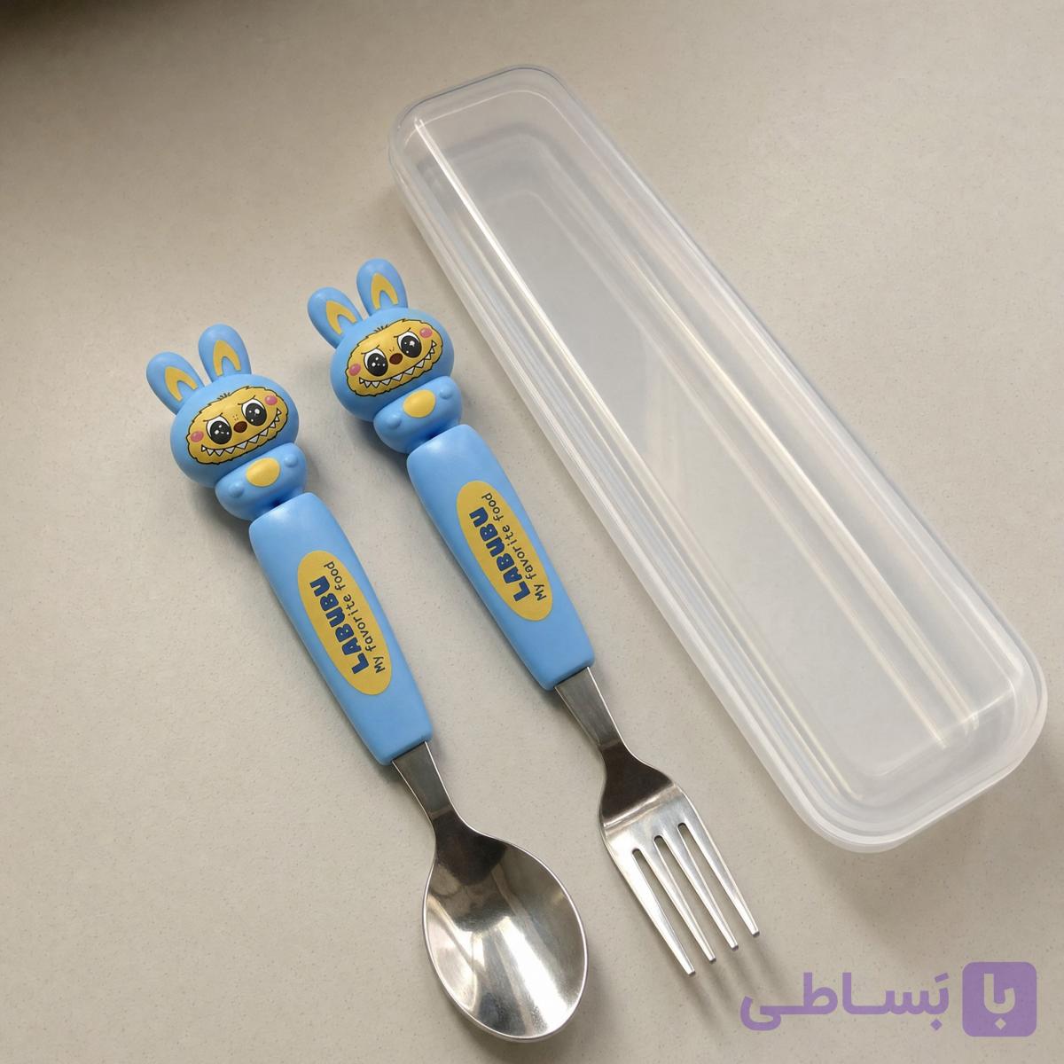 ست قاشق و چنگال کودک طرح لبوبو اورجینال استیل ضد زنگ 304 همراه با باکس مسافرتی بهداشتی — تصویر 1