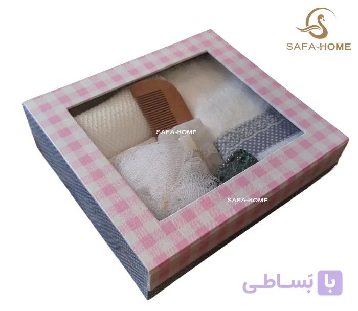 باکس لوازم حمام طرح چهارخونه صورتی — تصویر 1
