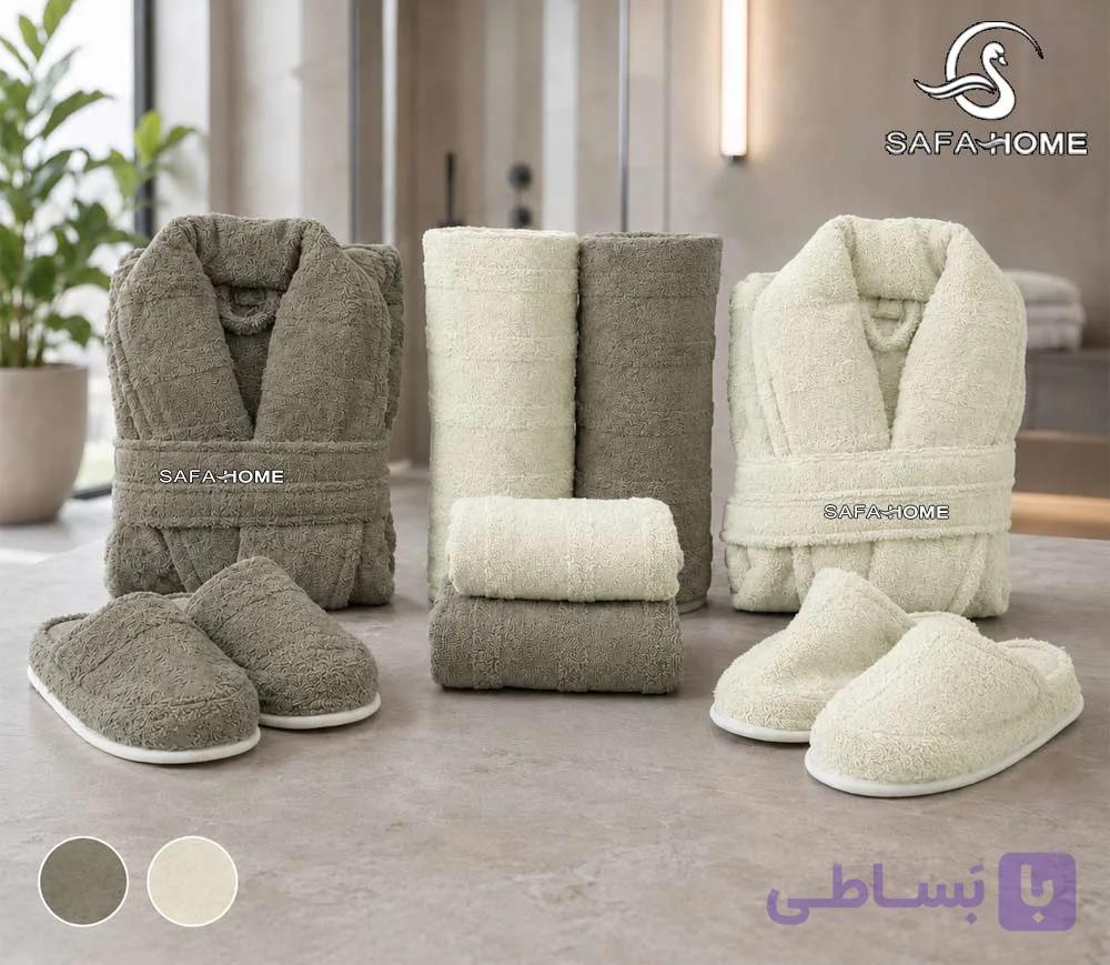 ست حوله عروس و داماد سالینا گلبهی و سدری — تصویر 1