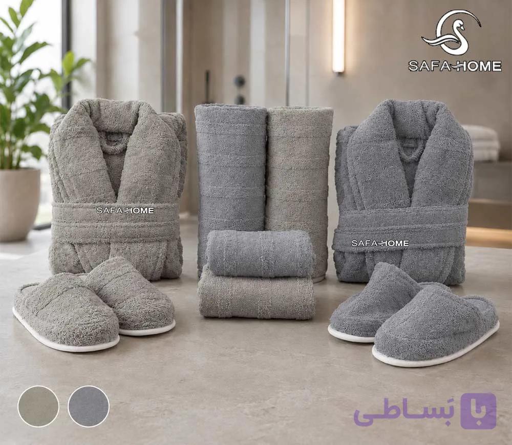 ست حوله عروس و داماد سالینا فیلی و طوسی — تصویر 1