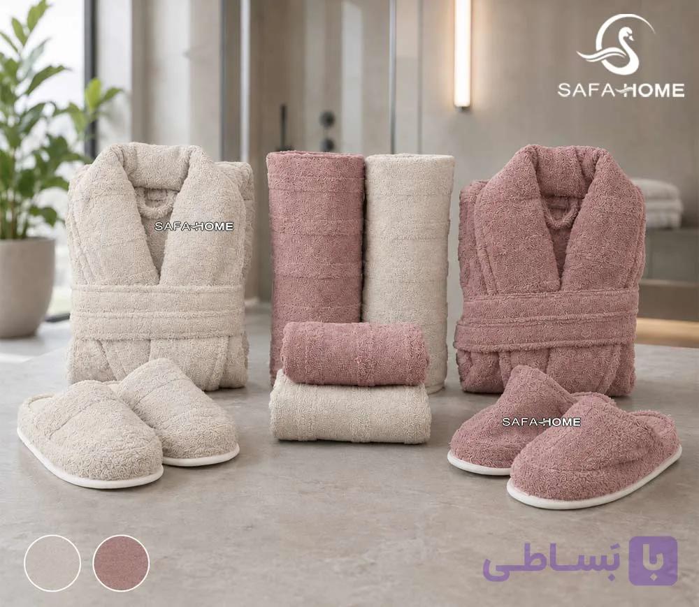 ست حوله عروس و داماد سالینا کالباسی و خاکی — تصویر 1
