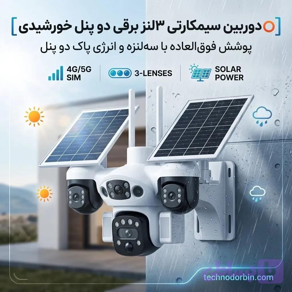 دوربین سیمکارتی ۳لنز برقی دو پنل خورشیدی — تصویر 1