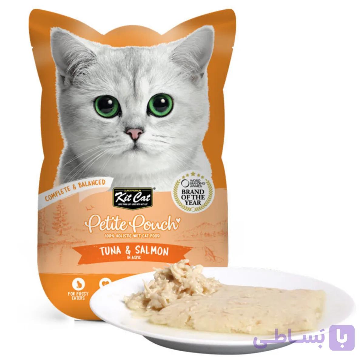 پوچ گربه کیت کت با طعم ماهی تن و سالمون وزن 70 گرم kit cat cat pouch  tuna&amp;salmon