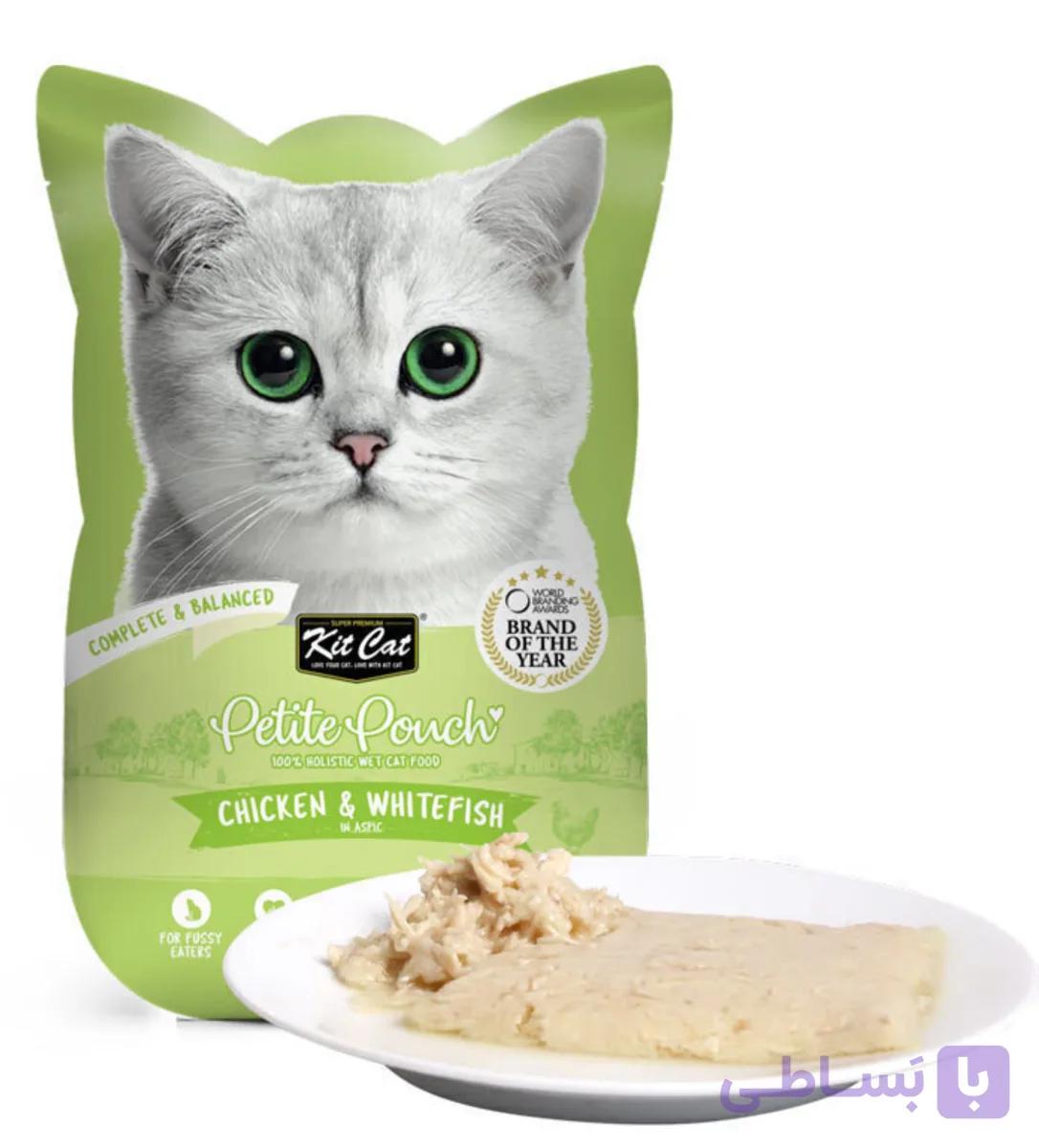 پوچ گربه کیت کت با طعم مرغ و ماهی سفید وزن 70 گرم kit cat cat pouch chicken &amp;whie fish
