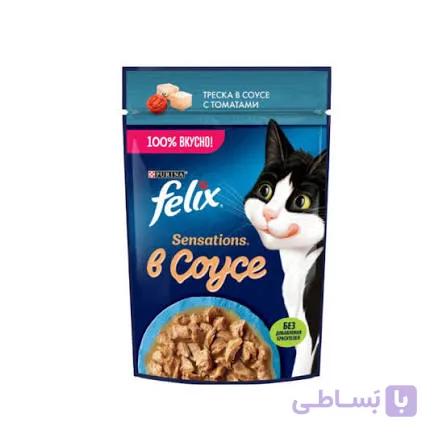پوچ گربه فلیکس با طعم گوشت ماهی در سس گوجه ۷۵ گرم