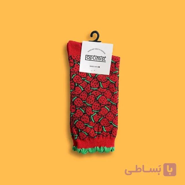 جوراب کنگره ای ساق دار برند اپتیمیست طرح توت فرنگی