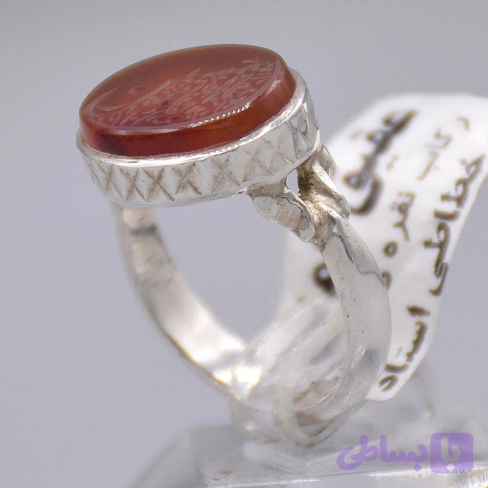 انگشتر عقیق یمنی خطی "یا امام حسین" مردانه «کد 7082» — تصویر 1
