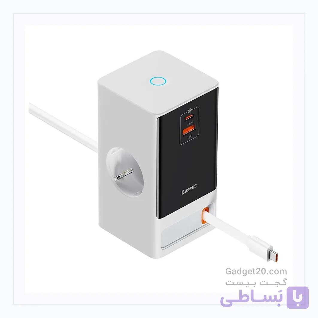 شارژر رومیزی بیسوس PowerCombo Digital 65W چهار پورت با کابل جمع‌شونده Type-C — تصویر 1