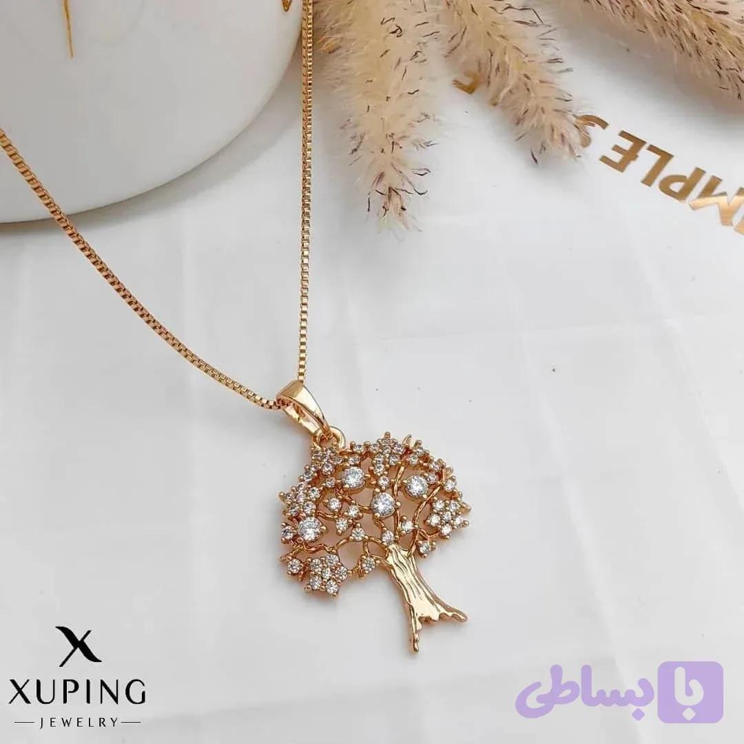 گردنبند ژوپینگ مدل درخت زندگی نگین دار — تصویر 1