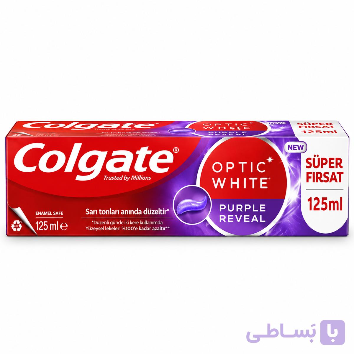 خمیر دندان سفیدکننده کلگیت Colgate Optic White Purple Reveal حجم 125 میلی‌لیتر — تصویر 1