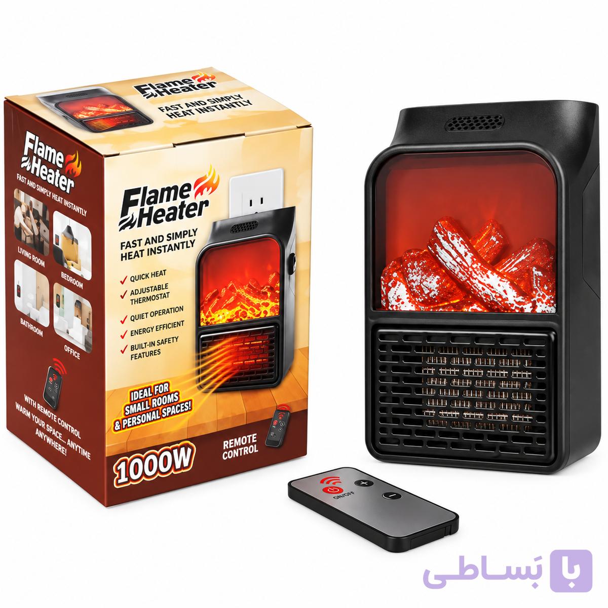 هیتر برقی پریزی Flame Heater 1000 وات طرح شومینه با ریموت کنترل — تصویر 1