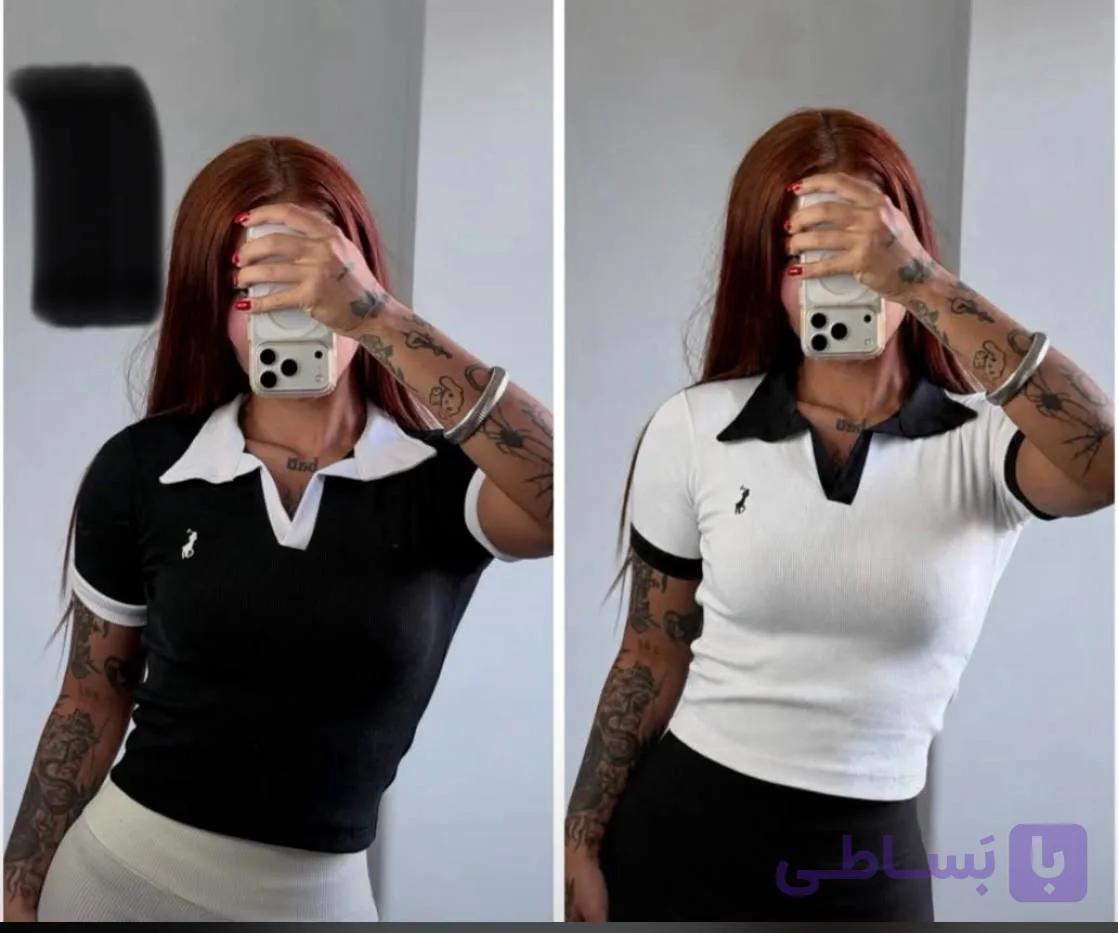 پولو شرت زنانه آستین کوتاه طرح یقه برگردان جنس فانریپ فری سایز کد 029 — تصویر 1