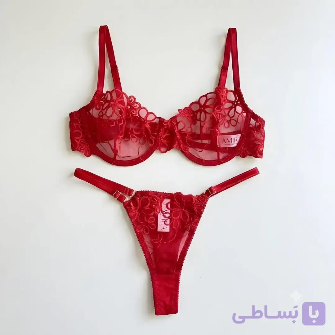 ست شورت سوتین قرمز فنردار امیرا