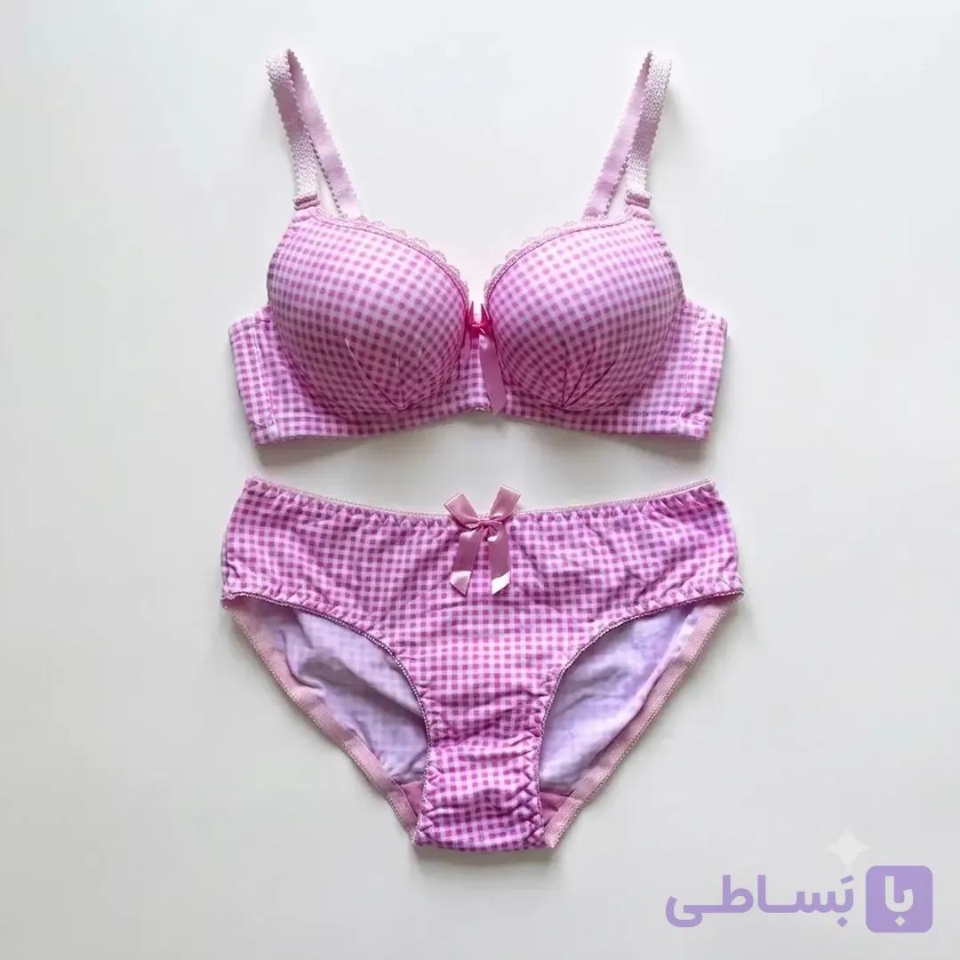 ست شورت و سوتین اسفنجی فنردار چهارخونه پینترستی