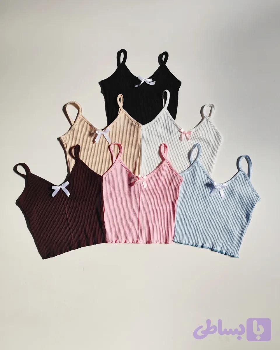 کراپ تاپ بندی یقه دلبری پاپیون دار - Sweetheart-neck strap crop top with a bow