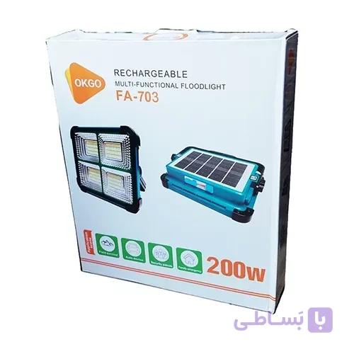 پروژکتور شارژی خورشیدی 200 وات OKGO مدل FA-703 — تصویر 1