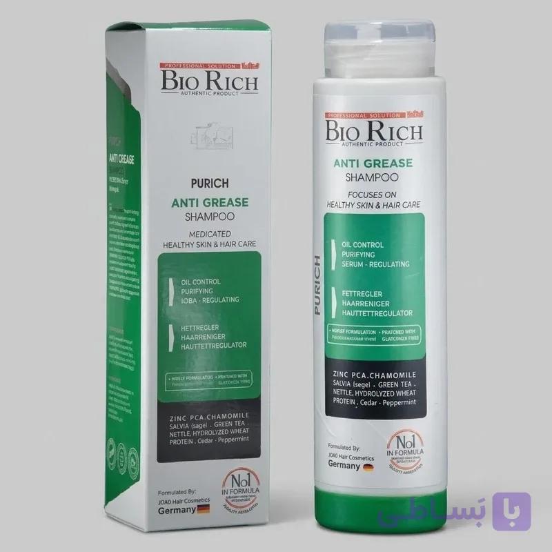 شامپو مو بایوریچ مناسب موهای چرب حجم 250 میلی‌لیتر، کاهش‌دهنده چربی، تقویت‌کننده فولیکول مو، مناسب موهای چرب، مناسب خانم‌ها و آقایان