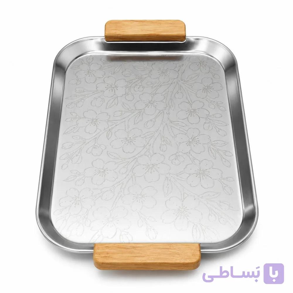 سینی استیل دسته چوبی رونیا مدل 10403 — تصویر 1