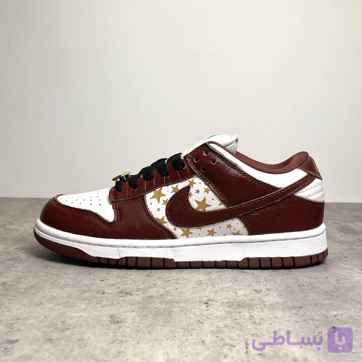 کتونی نایک زنانه مدل SB Dunk Low Supreme Stars رنگ قهوهای سفید | Barkroot Brown